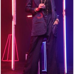 Navy Blue Satin 2Pc Stitched