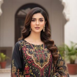 Digital Print 3 Pc Suite with hand work of Pearls and sequence