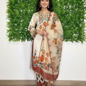 Digital Print 3 Pc Suite with hand work of Pearls and sequence