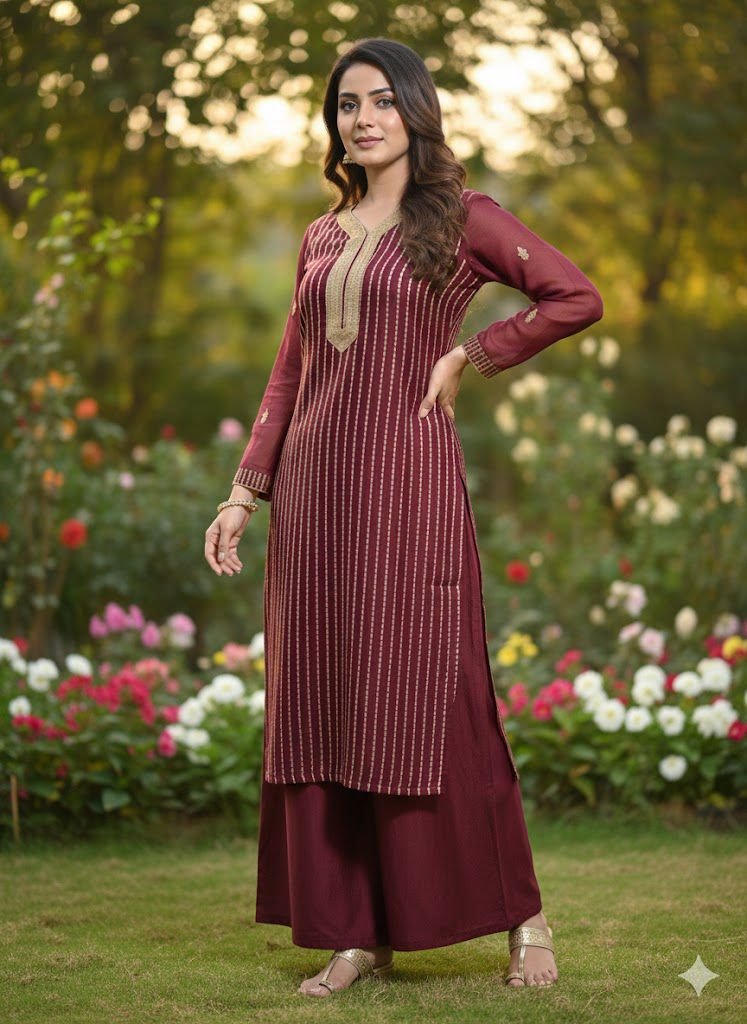 Mehroon 2pc Plazo - Image 2