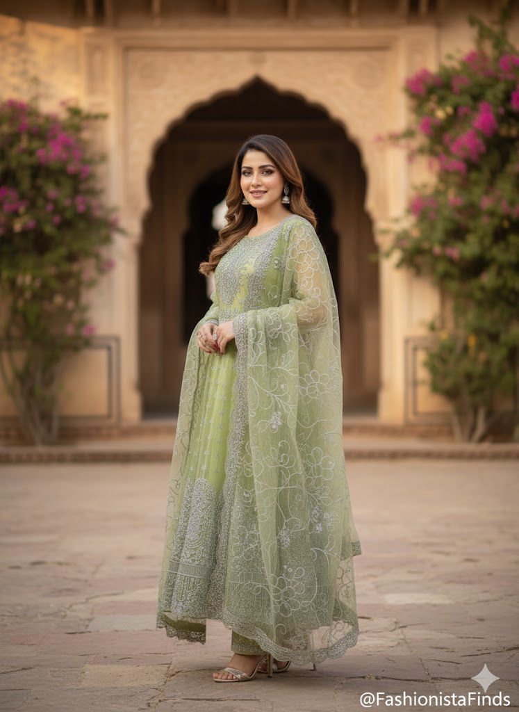 Pista green Net Long Frok - Image 2