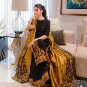 Black & Gold Embroidered Kaftan Set