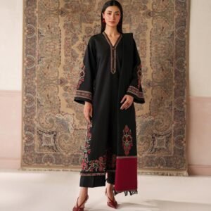 3-Piece Black Embroidered suit