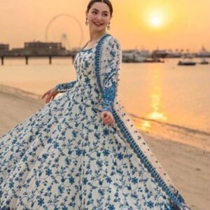 Blue & White Floral Anarkali Frok