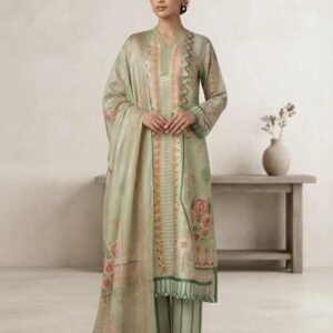 Ethereal Mint Digital Printed Shamoz Silk 3-Piece Suit